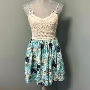 BOG Collective Floral Crochet Summer Dress Sleeveless Adjustable NWT
